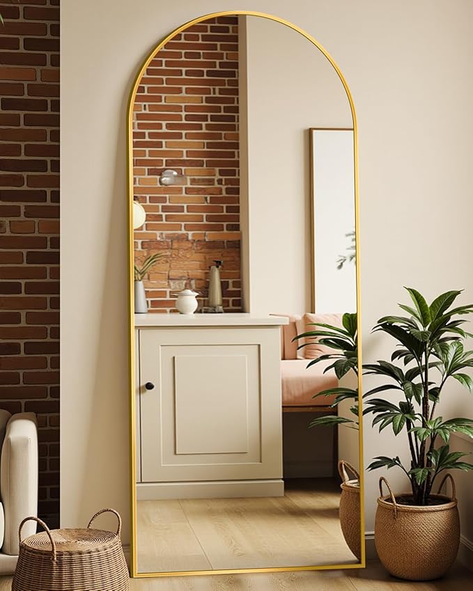 64"x21" Full Length Mirror, Arched Full Body Mirror, Standing Hanging or Leaning Floor Mirror for Bedroom and Living Room, Gold