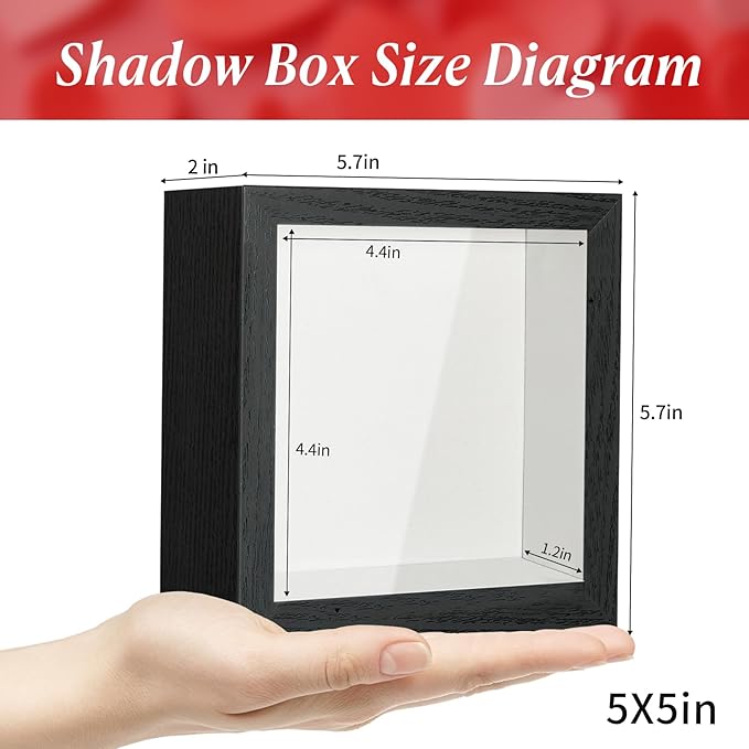 5x5 Shadow Box Picture Frame Display Case with Soft Linen Back-Thickened Panel,Small Mini Black Deep Shadow Memory Box Frame 5x5 for Insect Display Pet Photo Memorial Flower Craft