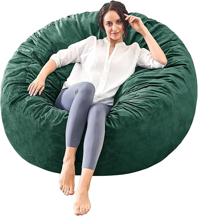 Bean Bag Chairs for Adults - Memory Foam Furniture BeanBag Chair - Kids/Teens Sofa with Soft Micro Fiber Cover - Round Fluffy Couch for Living Room Bedroom College Dorm - 4 ft, Green