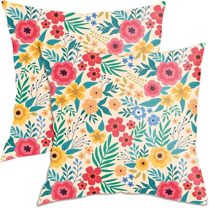 2 Pack Retro Cute Wildflowers Decor Throw Pillow Covers, 18x18 Pillow Cover, Decorative Couch Pillow Covers Flower Decor Pillowcase for Sofa Cushion Sofa Home Bedroom Office Chair Bed Living Room