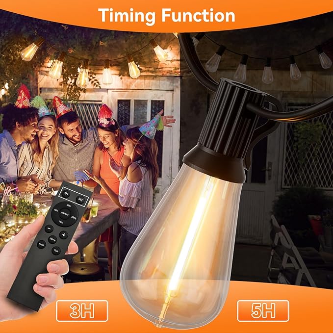 100 FT Solar String Lights Outdoor Waterproof with Remote & USB Port, Solar Power Patio Hanging Lights with Dimmer, Shatterproof LED Edison Bulb Outdoor String Lights for Outside Cafe Yard Fence