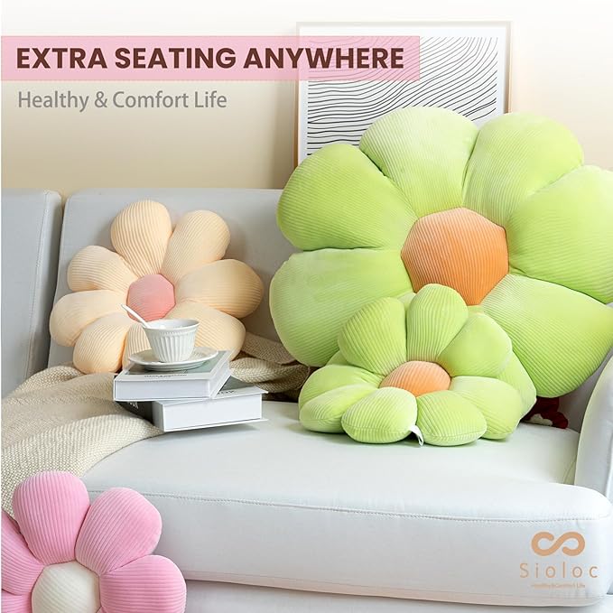 sioloc Flower Pillow,Flower Shaped Throw Pillow Butt Cushion Flower Floor Pillow,Seating Cushion,Cute Room Decor & Plush Pillow for Bedroom Sofa Chair(Light Green,23.6'')