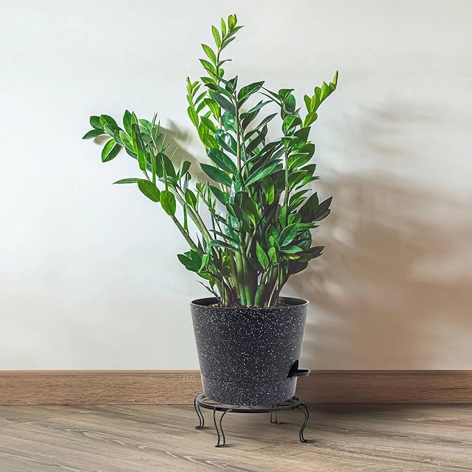 Self Watering Pots for Indoor Plants,12 inch Planters with Drainage Holes Plastic Flower Pots with Deep Reservoir, Black Speckles