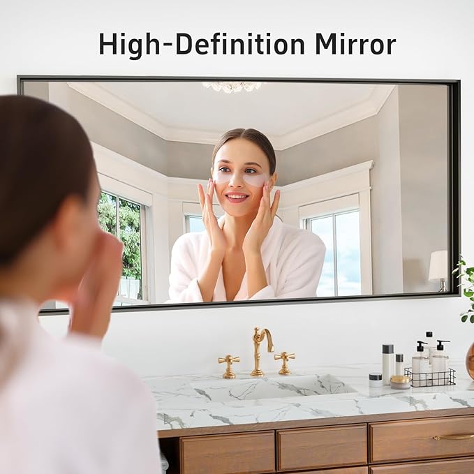 60x36 Inch Black Bathroom Mirrors for Over Sink, Large Rectangular Framed Mirror, Matte Modern Vanity Mirrors, Wall Mirrors for Bathroom, Tempered Glass, (Horizontal/Vertical)