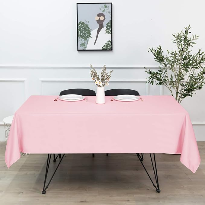 sancua Rectangle Tablecloth - 60 x 102 Inch - Stain and Wrinkle Resistant Washable Polyester Table Cloth, Decorative Fabric Table Cover for Dining Tables, Buffet Parties and Camping, Pink