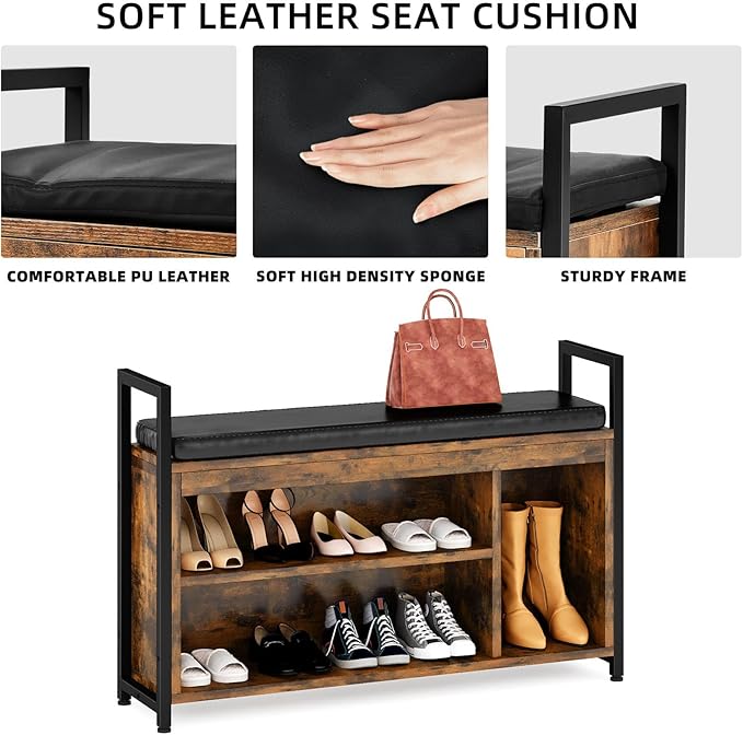 YITAHOME Hall Tree with Bench for Entryway, Wall Mount Coat Rack Shoe Bench Set, Industrial Entrance Organizer with Storage for Hallway, Rustic Brown