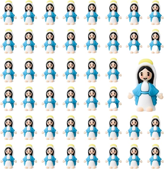 50 Pcs Mini Virgin Mary Figurines Bulk – 1.38" Little Mary Statues, Blue and White Holy Mother Figures for Religious Party Favors, VBS, Catholic Mini Gifts
