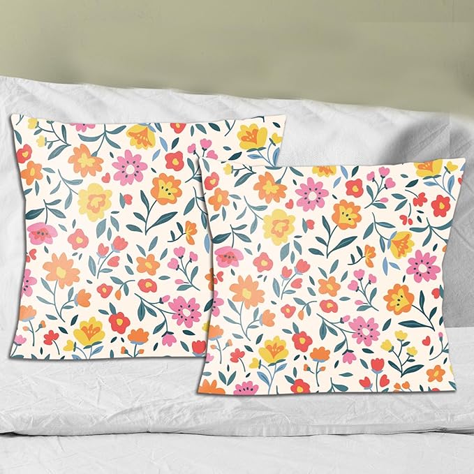 2 Pack Retro Cute Wildflowers Decor Throw Pillow Covers, 18x18 Pillow Cover, Decorative Couch Pillow Covers Flower Decor Pillowcase for Sofa Cushion Sofa Home Bedroom Chair Bed Car Seat Living Room
