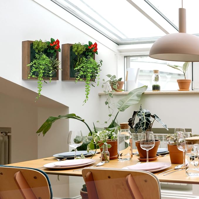 Vertical Wall Planter, 4 Pots Self Watering Living Planters Indoor, Wooden Frame Planter Wall Decoration Home Office (No Screw)