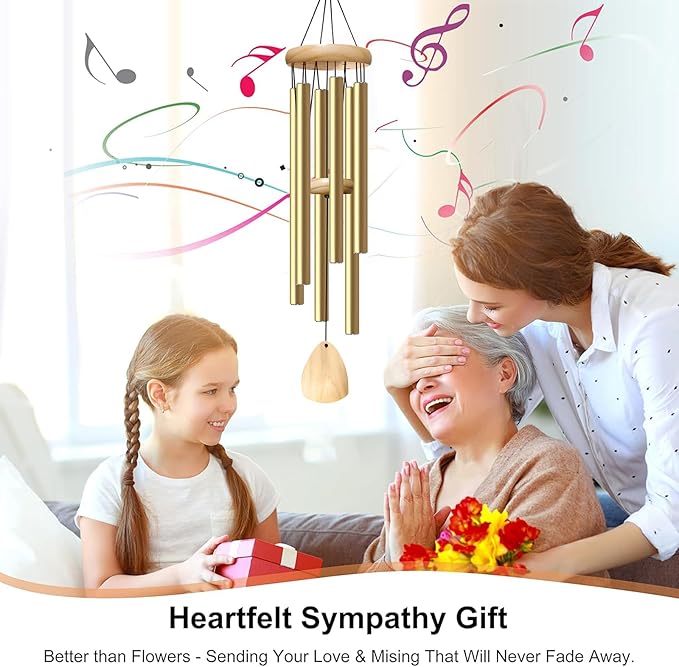 Large Aluminium Wind Chimes 37 Inches to Create a Zen Atmosphere Suitable for Outdoor, Garden, Patio Decoration. Classic Wind Chimes with Wind Catcher as a Gift for Unisex(Light Golden)