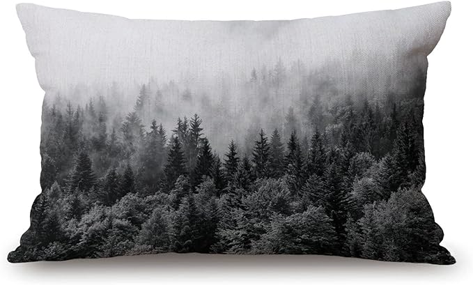 Misty Forests Farmhouse Pillow Covers 12" x 20" Lumbar Pillow Covers Home Decorative Cotton Linen Cushion Case for Sofa Couch Housewarming Family Room Décor