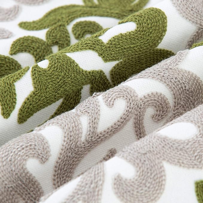 HWY 50 Green Decorative Throw Pillow Covers 18x18 Inch (1 Piece), Embroidered Cotton Farmhouse Cushion Cover Pillow Case for Sofa Couch Living Room Bed Bedroon, Floral Geometric
