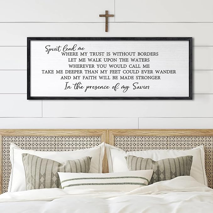 Spirit Lead Me Wall Art Decor 24×10 Inch Christian Scripture Office Inspirational Lyrics Ready to Hang Wooden Framed Sign (Black)