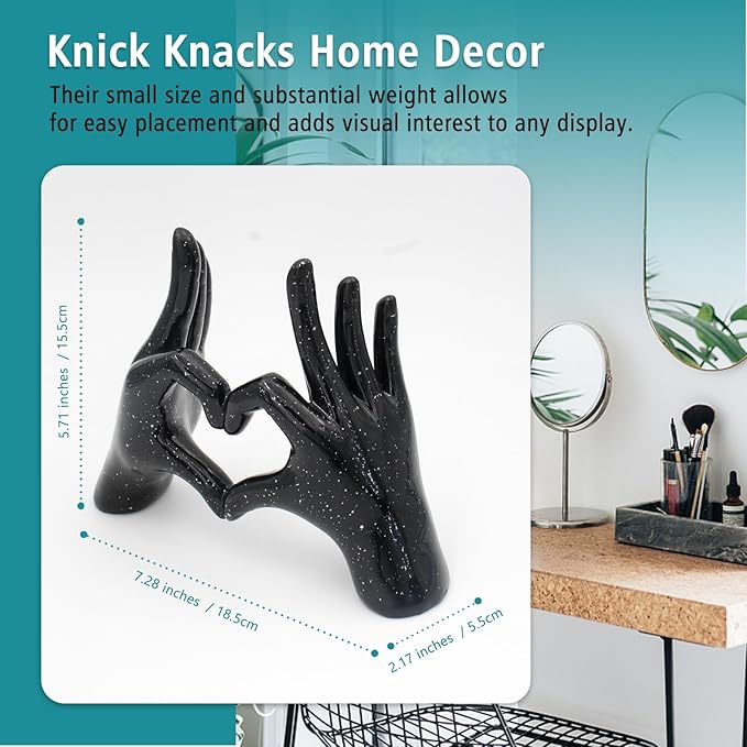 Accessoryway Black Heart Hands Decor Sculpture,Small Love Finger Gesture Decorative Sculpture for Wedding Dresser Shelves Desktop Knick Knacks Home Decor & Ring-Holder Display Stand