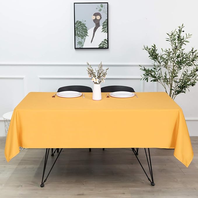 sancua Rectangle Tablecloth - 54 x 120 Inch - Stain and Wrinkle Resistant Washable Polyester Table Cloth, Decorative Fabric Table Cover for Dining Tables, Buffet Parties and Camping, Gold