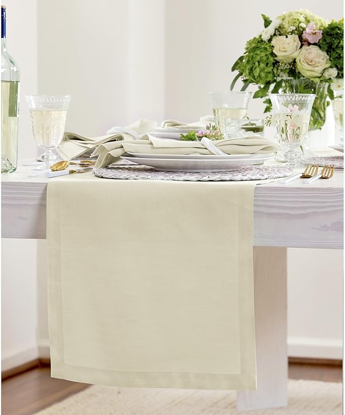Solino Home Linen Birch Table Runner 60 Inches - 100% Pure Linen Short Table Runner 14 x 60 Inch Ideal for Dresser and Coffee Tables - Fall, Autumn, Thanksgiving - Fete