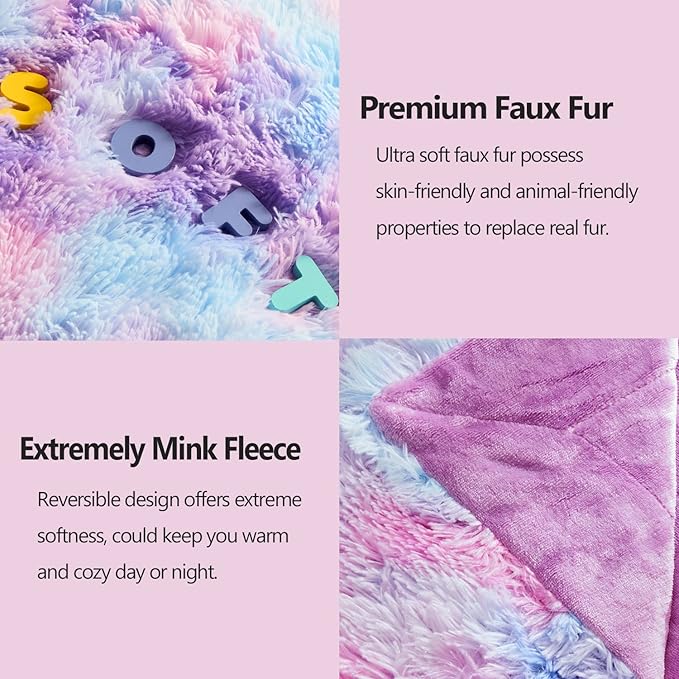 GONAAP Fuzzy Faux Fur Throw Blanket Queen Size Purple Rainbow Super Soft Cozy Plush Fuzzy Shaggy Blanket for Couch Sofa Bed (Purple Rainbow, Queen(90"x90"))