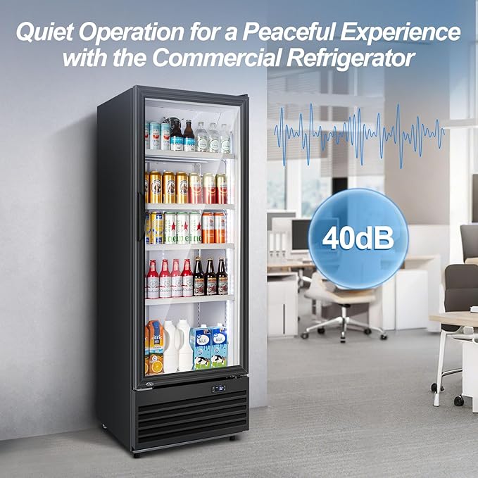 Tylza Commercial Refrigerator with Glass Door Display Beverage Fridge, 350L Upright Beverage Cooler Merchandiser with Rebound Door, Fast Cooling, Low Noise, Black