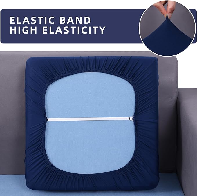 hyha Waterproof Couch Cushion Covers, Stretch Sofa Couch Seat Slipcover for Dog Washable, Non-Slip Waterproof Outdoor Cushion Covers for Patio Furniture Replacement (2 Pieces, Navy)
