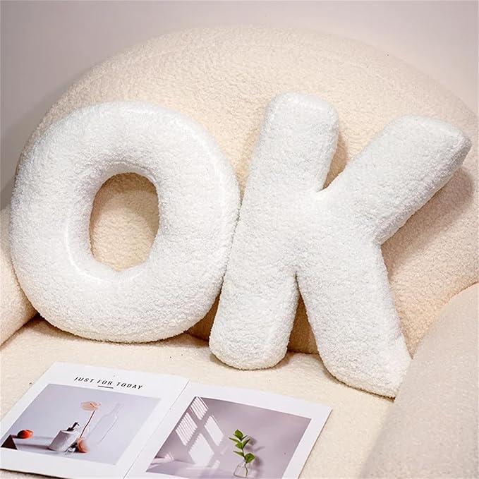 MOJUN Letter Plush Pillow, Soft Sofa Cushion Nursery Decor Kids Room Throw Pillow Cute A to Z Initial Letter Pillow Alphabet Cushion for Sofa Couch Living Room Bed Car Decoration, K