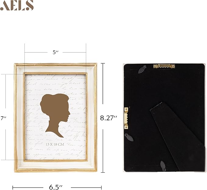 AELS 5x7 Inch Vintage Picture Frame, Elegant Antique Photo Frames with Glass Front, Photo Display, Tabletop Wall Hanging, Gift Ideas, Off-white with Gold Trim