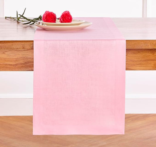 Solino Home Linen Pink Lemonade Table Runner 132 Inches Long - 100% Pure Linen Extra Long Table Runner 14 x 132 Inch for Halloween - Fete