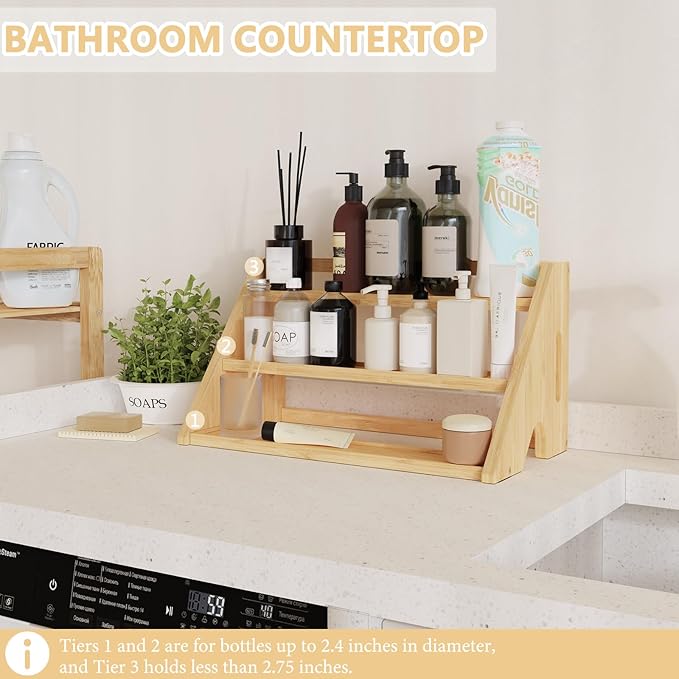 Bamboo Spice Rack Organizer -3-Tier Spice Rack for Countertop,Cabinet Spice Rack Organizer for 27 Spice Jars(4oz)，Step Shelf (yellow)