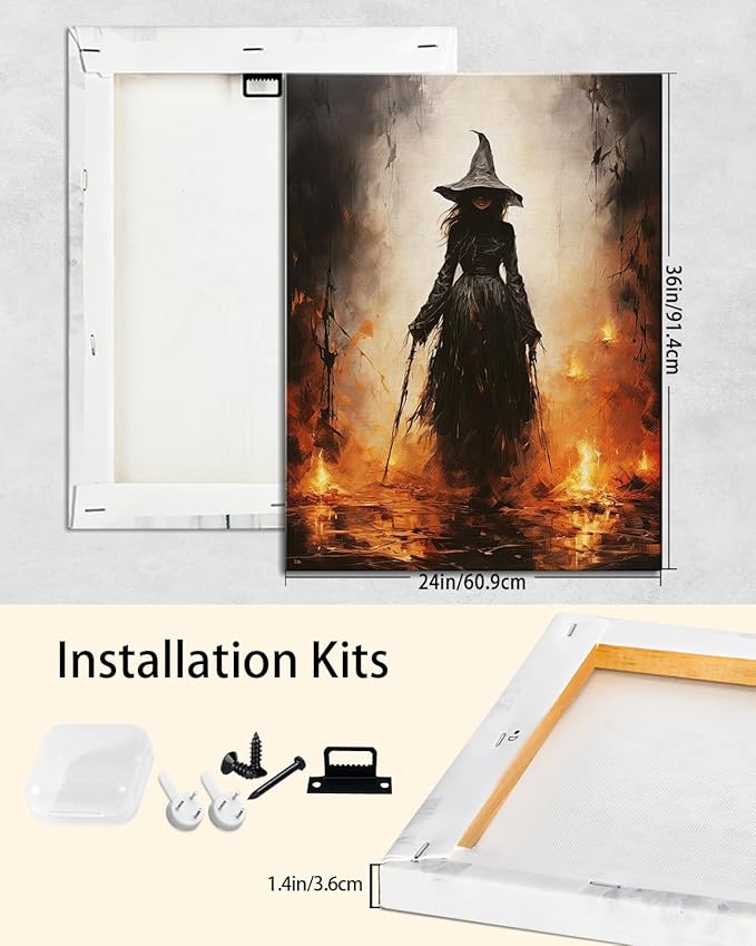 Halloween Canvas Wall Art - Vintage Witche Poster, Gothic Dark Academia Wall Decor, Spooky Halloween Decor for Living Room, Bedroom & Bathroom, Framed Fall Decorations Indoor