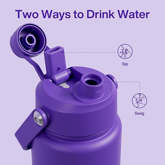 Insulated Water Bottle with Straw Stainless Steel Water Bottle, Leak-Proof, BPA-Free, Double Wall Vacuum Keeps Cold for 24 Hours for Sports, Travel, School (32 oz, Violet)
