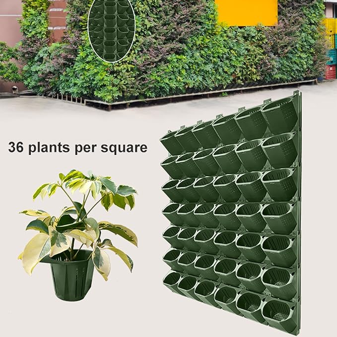 Self Watering Wall Mounted Vertical Planter, 36 Pots Wall Planter Indoor Vertical Living Green Plant Wall Easy Installation (Green)