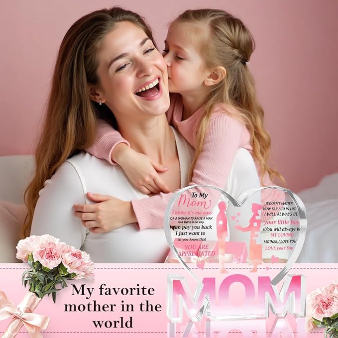 Mothers Day Gifts Best Mom Gifts -Gifts for Mom from Daughter Son - Best Mom Ever Gifts Unique Mother Birthday Acrylic Heart-Shaped Plaque Desk Decorations Present for Mom Christmas Anniversary