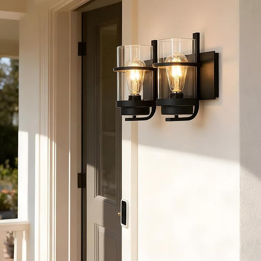 Bathroom Vanity Light Fixtures,2 Light Bathroom Vanity Lights,Black Farmhouse Sconce Over Mirror(Bulbs not Included)