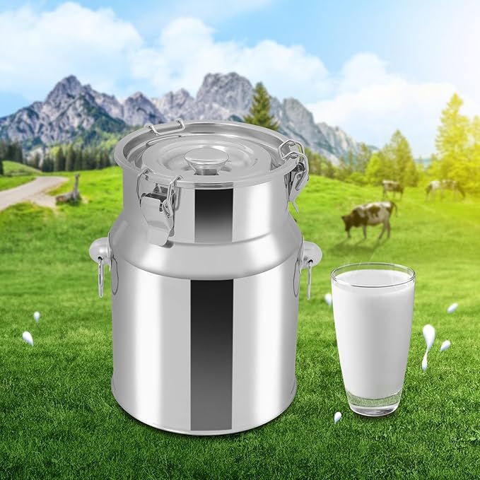 Stainless Steel Milk Can, 201 Stainless Steel Pail 1Gal Milk Can with Sealed Lid, 5L Hanging Lid Metal Milk Jug Bucket for Oil Tea Wine