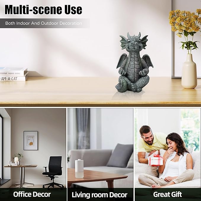 Garden Dragon Statue Decor - Meditation Dragon Sculpture Figurine Outdoor Decoration, Zen Yoga Garden Art Sculpture for Patio Lawn Yard Balcony Indoor Decor(Hands Flat)