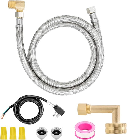 Roastove Universal Dishwasher Installation Kit,4 Ft Stainless Steel Dishwasher Hose,Burst Proof Water Supply Line with 3/8" Compression Connections
