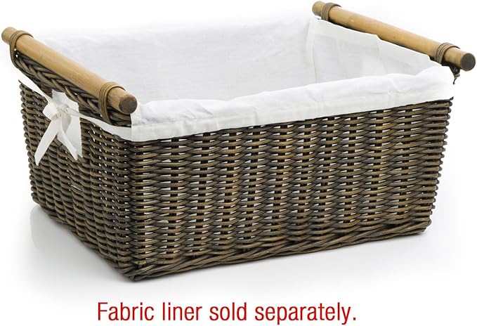 The Basket Lady Pole Handle Wicker Storage Basket, Extra Large, 20 in L x 16 in W x 10 in H, Antique Walnut Brown