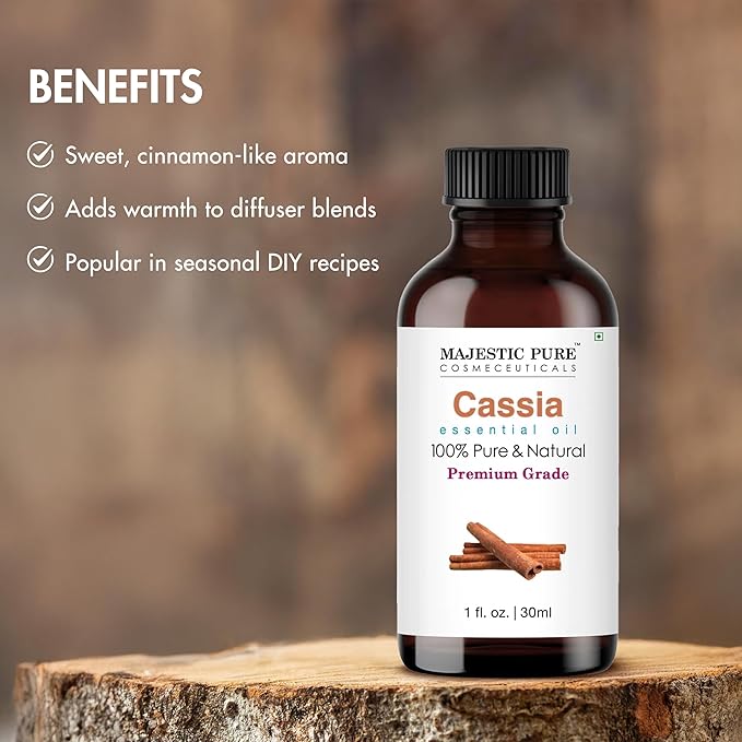 Majestic Pure Cassia Essential Oil with Glass Dropper - 1 Fl Oz - 100% Pure and Natural Cassia Oil - Premium Grade Essential Oils for Diffuser, Aromatherapy, Soap and Candle Making