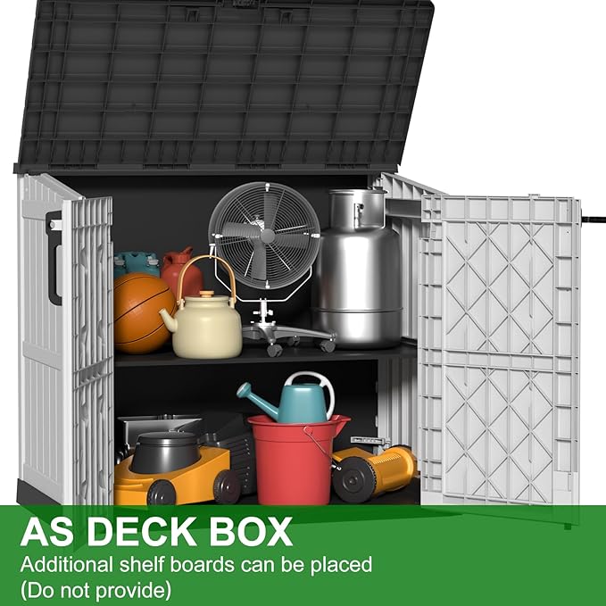 Outdoor Storage Shed Resin Tool Shed, 36 Cu Ft Waterproof Outdoor Horizontal Storage, Weather-Resistant Utility Shed with Air Vent for Trash and Lockable Doors, Garden Tools