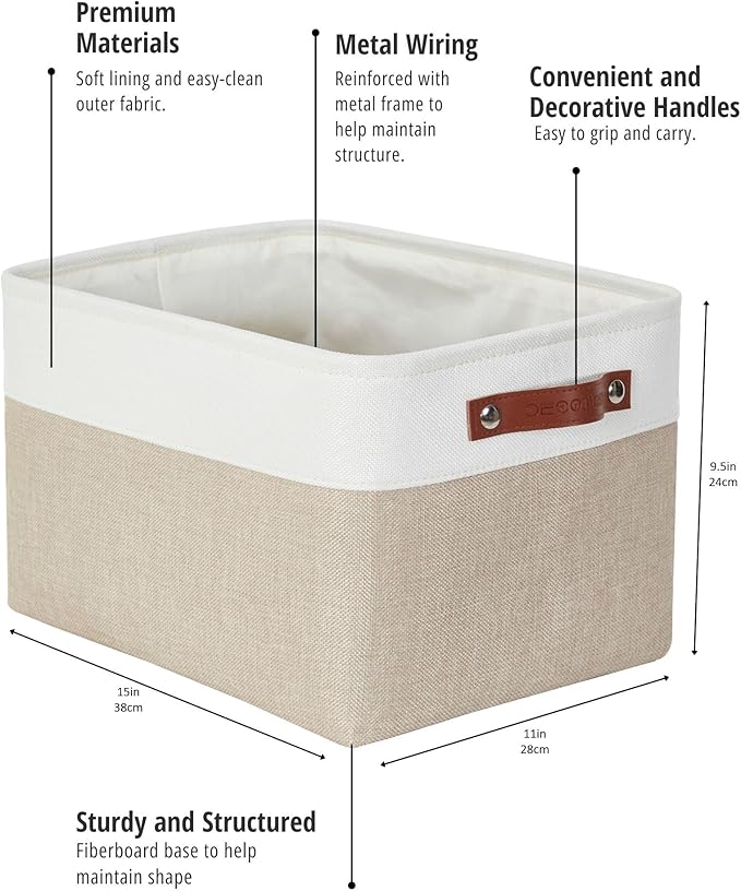DECOMOMO Storage Bins Fabric Storage Baskets for Shelves, Linen Closet Organization Toys Nursery (Beige and White, Large - 4 Pack)