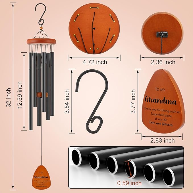 Birthday Gifts for Grandma, Grandmother Gift for Birthday, Mothers Day, Thanksgiving, Christmas, 32 Inch Wind Chimes Gift for Home Decor