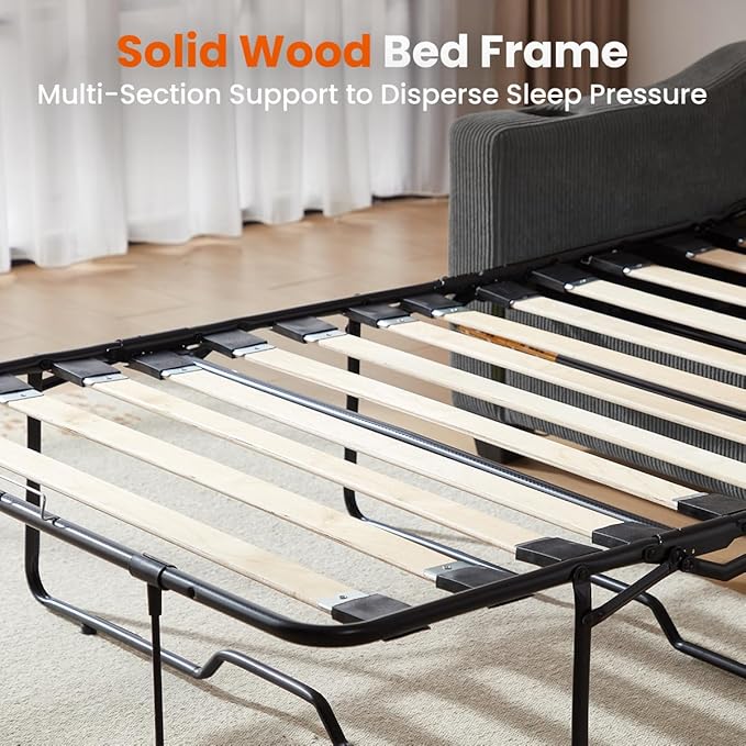 Pull Out Sofa Bed, Full Size Sleeper Sofa, 2-in-1 Convertible Corduroy Couch with USB Charging, Memory Form Couch for Living Room, Apartment and Small Space (Dark Grey, Corduroy - Full Size)