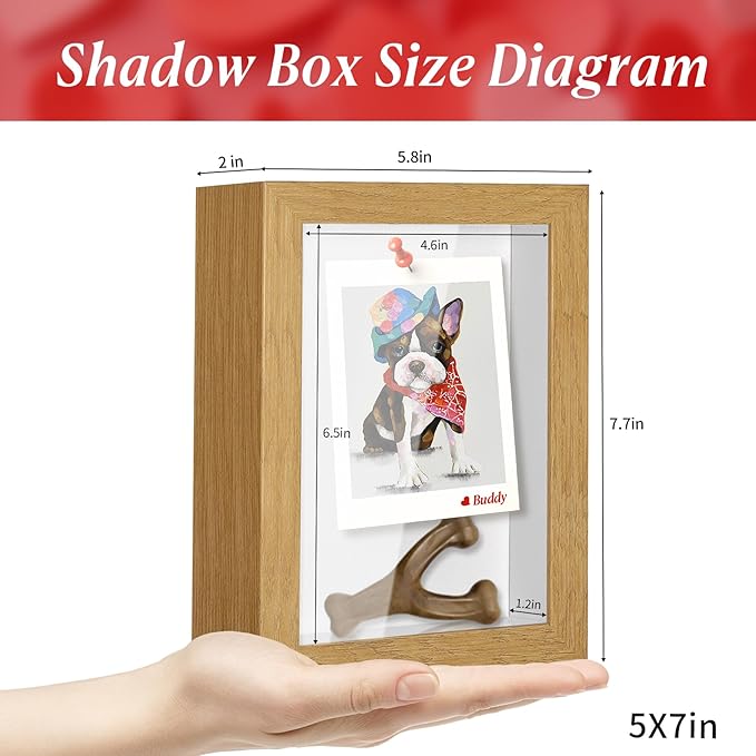 5x7 Shadow Box Picture Frame Display Case with Soft Linen Back-Thickened Panel,Small Mini Brown Deep Shadow Box Frame 5x7 for Insect Medal Display Pet Photo Memorial Flower Craft