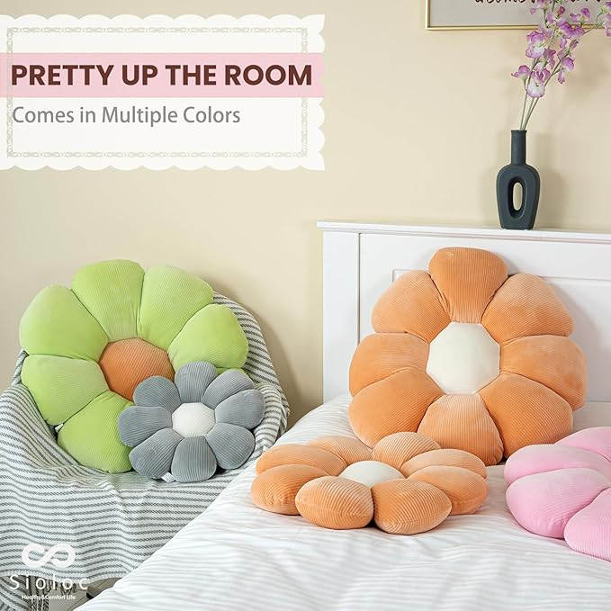 sioloc Flower Pillow,Flower Shaped Throw Pillow Butt Cushion Flower Floor Pillow,Seating Cushion,Cute Room Decor & Plush Pillow for Bedroom Sofa Chair(Light Green,23.6'')
