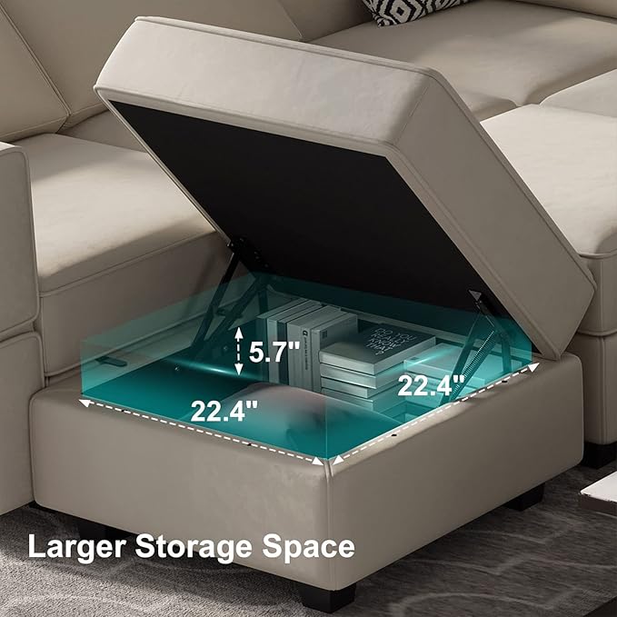 Belffin Modular Velvet Sectional Sofa with Chaise Lounge Sectional Sleeper Sofa with Storage Chaise Bed Couch for Living Room Grey
