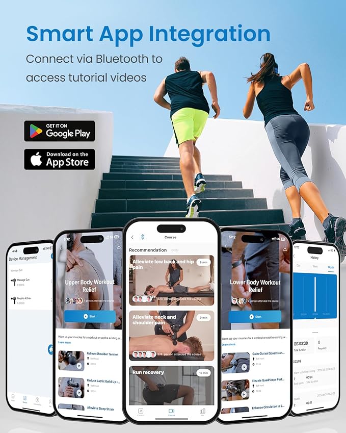 RENPHO Massage Gun Deep Tissue, Portable Percussion Muscle Massager with Bluetooth, Handheld Device for Back and Neck, Carry Case, Gifts for Men and Women