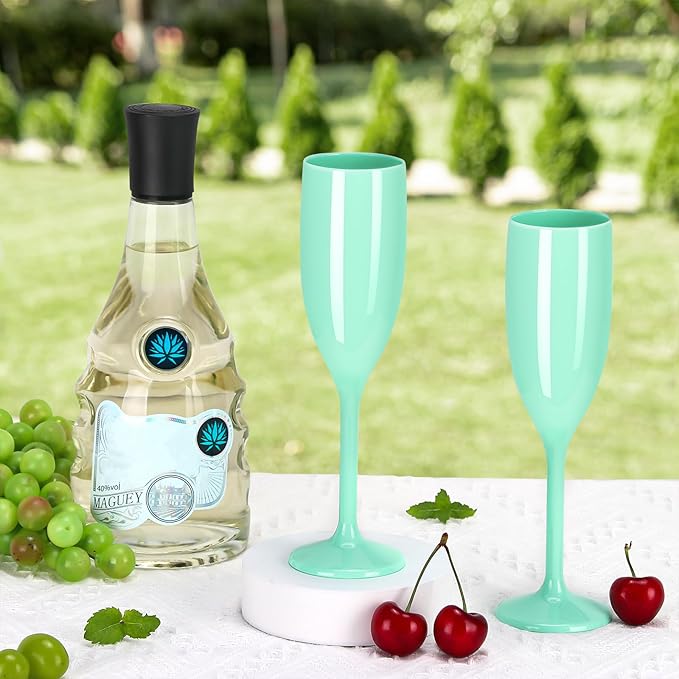 XUWAIDSGN Acrylic Champagne Flutes Toasting Glasses Unbreakable Mimosa Bar Reusable Wine Glasses Vintage Champagne Flutes Stemmed Drinking Cups 5.4 OZ for Christmas Birthday (24, Mint Green)