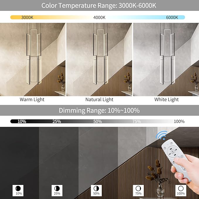 Modern Led Chandelier - Adjustable Black Lighting Fixture for High Ceiling, Suitable for Living Room, Staircase, Villa