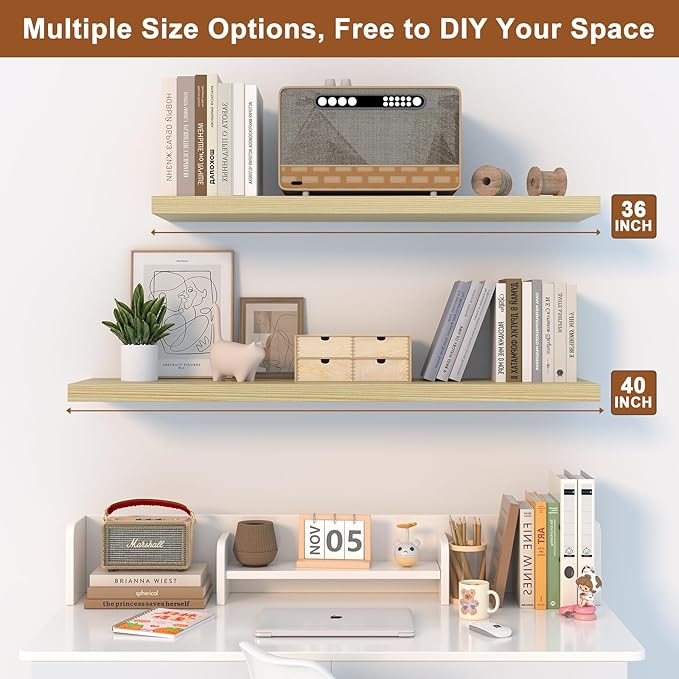 12 Inch Deep Floating Shelves for Wall 3 Pack Floating Shelves Large Storage Space Wall Mount Shelf for Living Room Kitchen Bathroom 30" W x 12" D x 1.2" H Oak