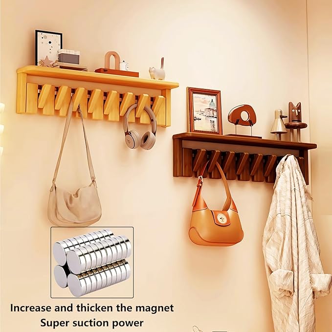 Wall Mounted Piano Key Hanger | Flip Style Hook | Entrance Wall Art Hook, Made of Oak Wood (3 Times Painted, 4 Times Polished) (Tray Beech, 12Hooks)