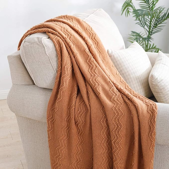 BOURINA Almond Throw Blanket 50x60 Inches Throw Textured Solid Soft Sofa Couch Decorative Knit Blanket